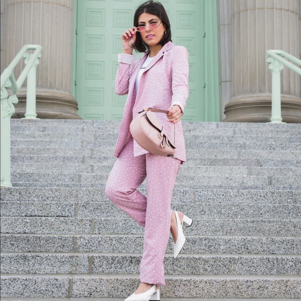 Pink polka dot suit set